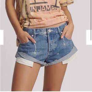 NWT One Teaspoon Bandits Malibu Palm Print Denim Shorts in Ocean size 30